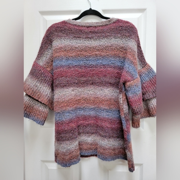 Ponsesa Women's Multicolor Metallic Thread Tiered Bell Sleeve Sweater Size XL - Picture 2 of 4
